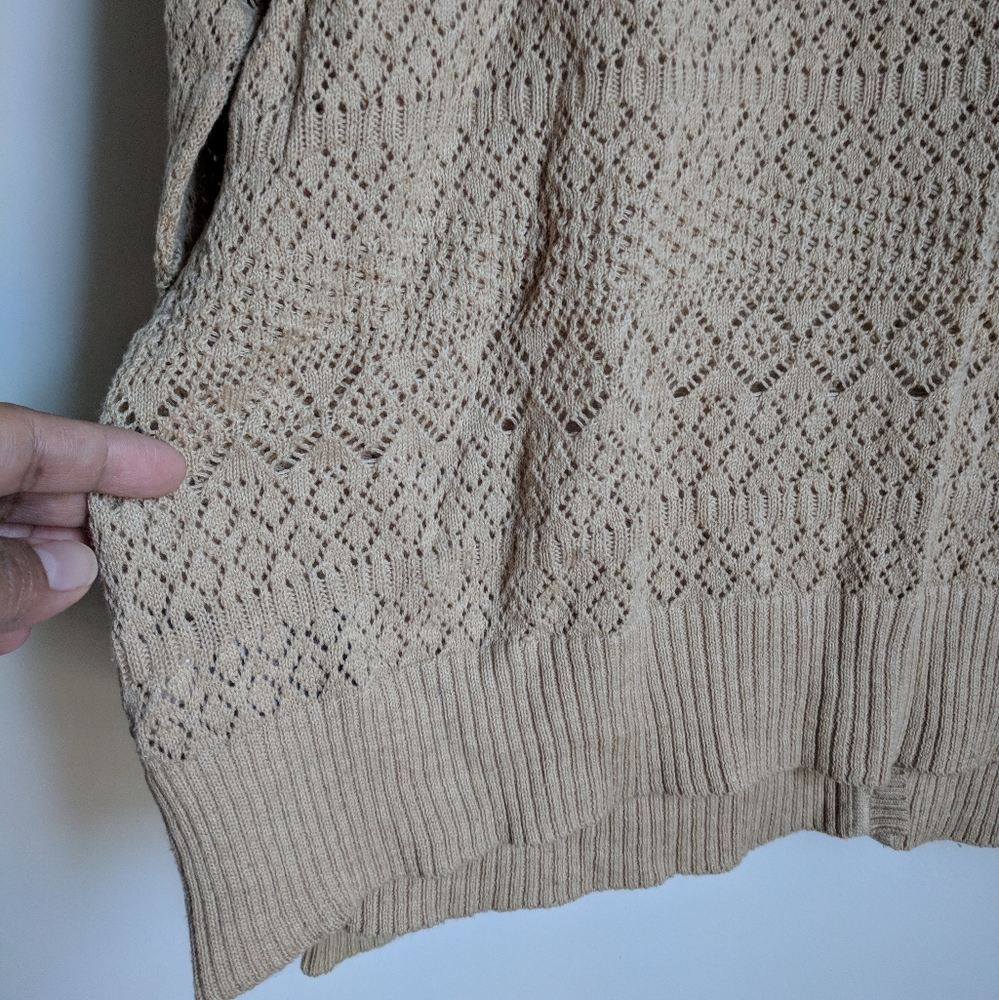 Vintage Liz Claiborne Tan Lace Knit Large Cardigan Meg Ryan 90s - Picture 3 of 10